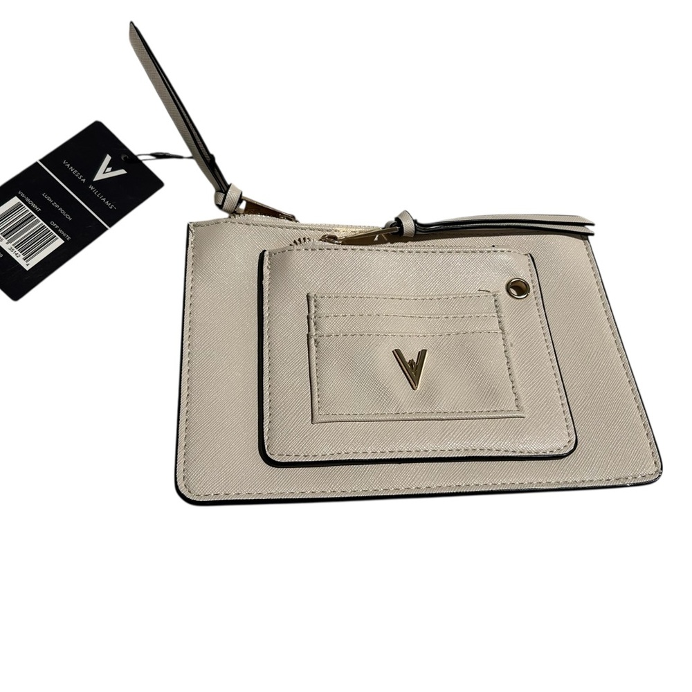 Vanessa Williams Cream Leather Wristlet Pouch